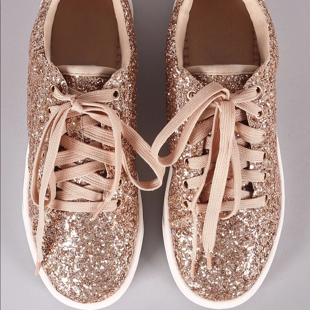 Rose Gold Glitter Lace Up Sneaker - Picture 5 of 14